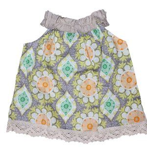 Sado NWT pillowcase style tank top with ruffle sleeve and lace hem floral sz 3t